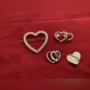 Heart shaped brooches and hair clip lot